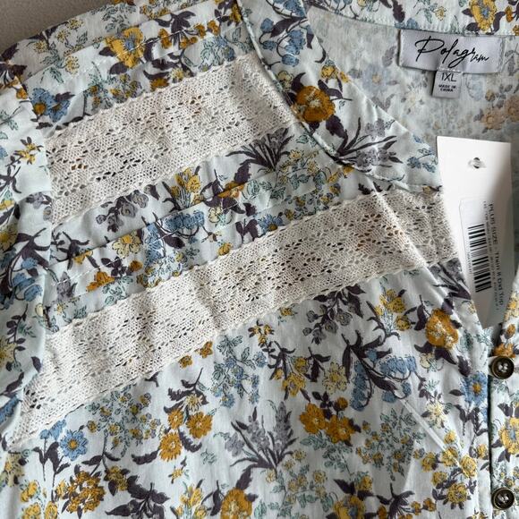 Polagram Then it Did Cotton Button Front Long Sleeve Floral Blouse 1XL - Picture 5 of 11